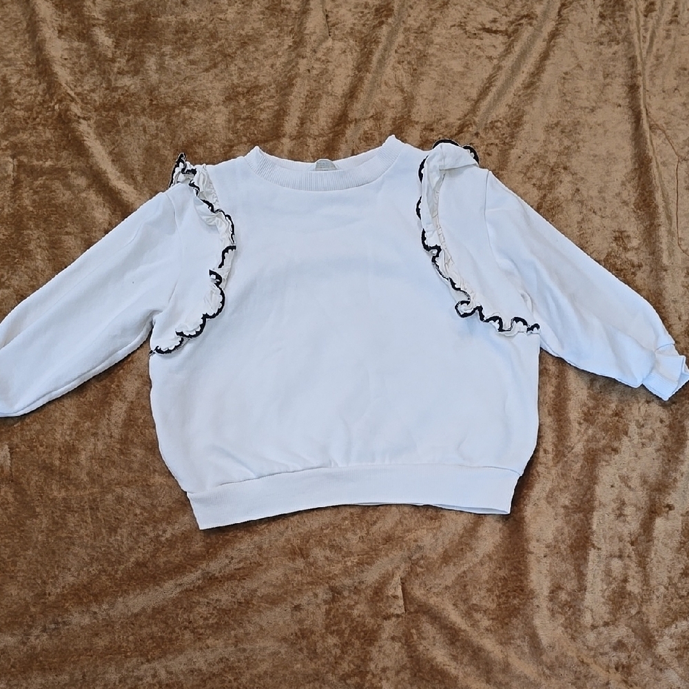White Ruffle Kids Sweater 3/4t